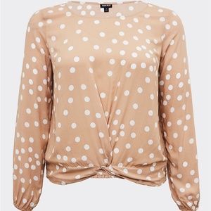 TAN POLKA DOT CHALLIS TWIST FRONT CROP TOP